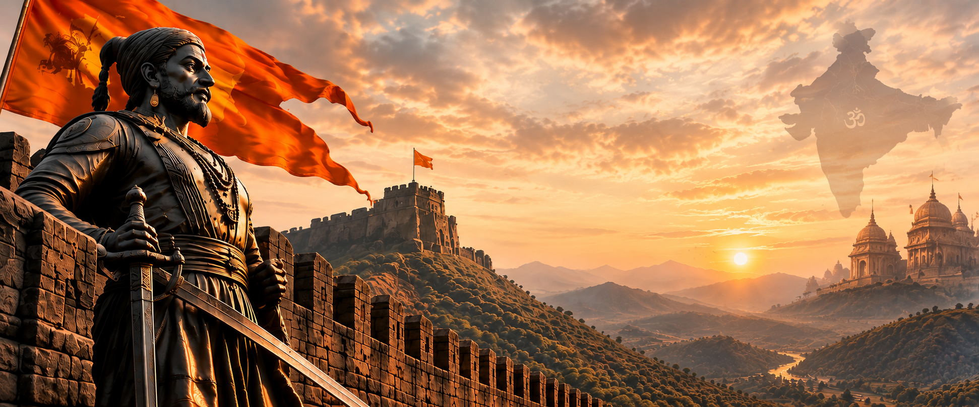 केसरिया ध्वज, दुर्ग और छत्रपति शिवाजी महाराज का वीरतापूर्ण दृश्य